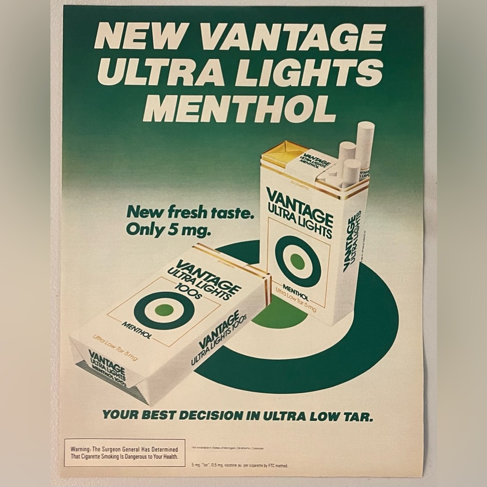 Vantage Ultra Lights Authentic 1982 Advertisement